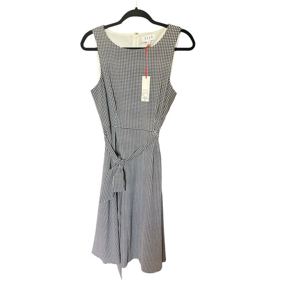 Elle Dresses & Skirts - ELLE‎ Women's Medium Sleeveless BLACK & WHITE GINGHAM DRESS with SASH BELT, New